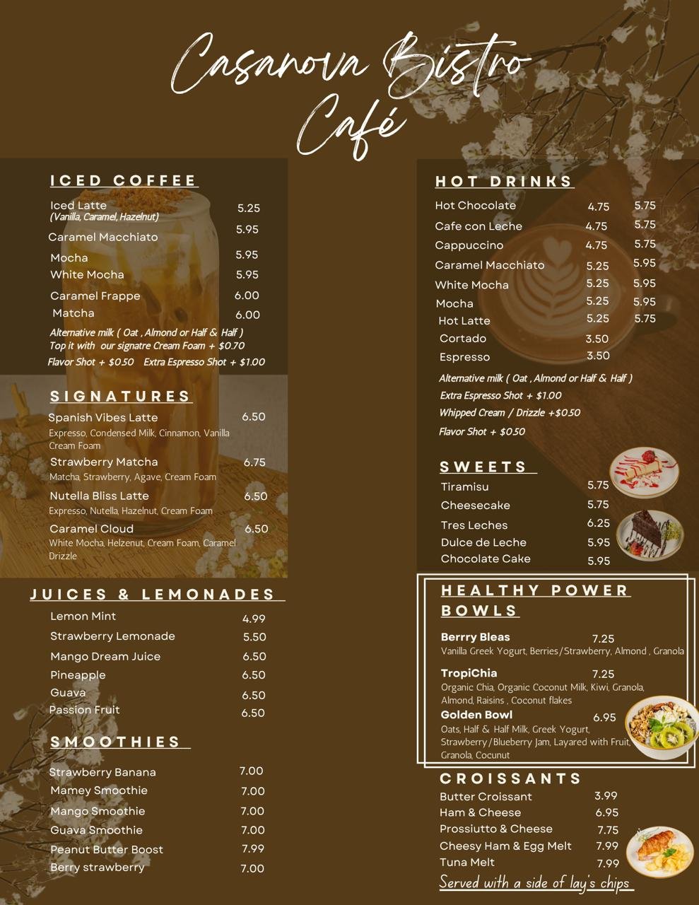 Casanova Bistro Cafe menu page 1