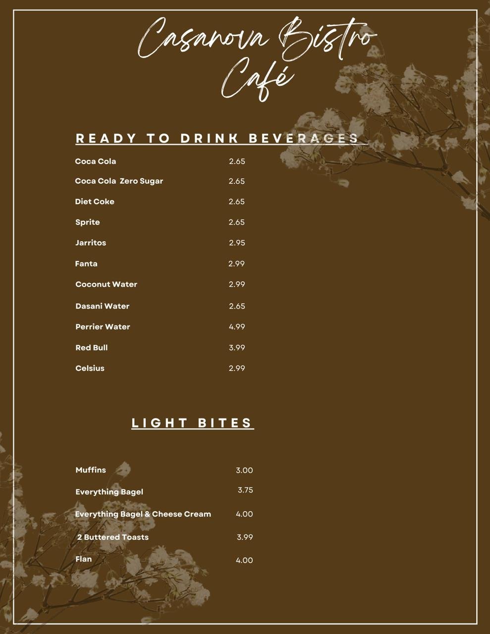 Casanova Bistro Cafe menu page 2